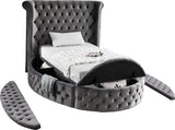 Luxus Button Tufted Velvet Round Bed, Gray, Twin