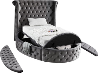 Luxus Button Tufted Velvet Round Bed, Gray, Twin