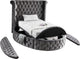 Luxus Button Tufted Velvet Round Bed, Gray, Twin