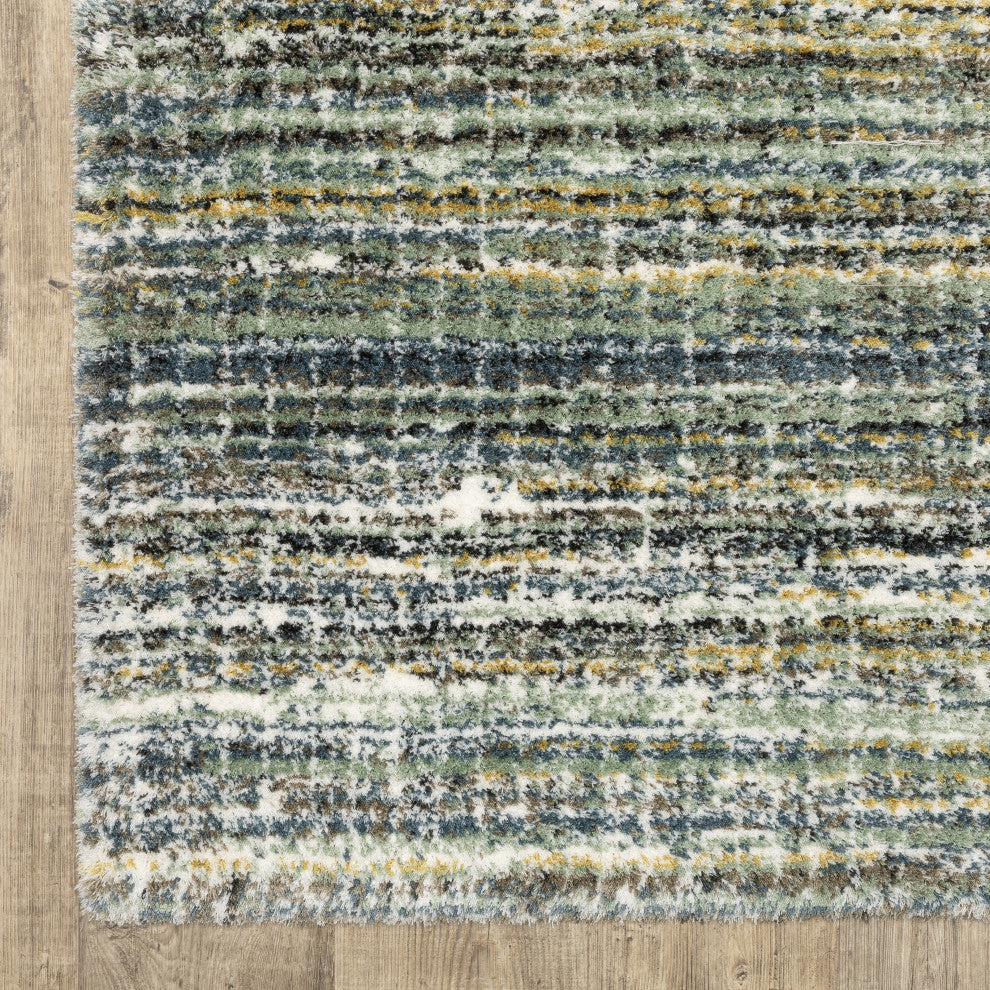 Greer Modern Distressed Gridwork Green/ Blue Area Rug, 3'10" x 5'5"