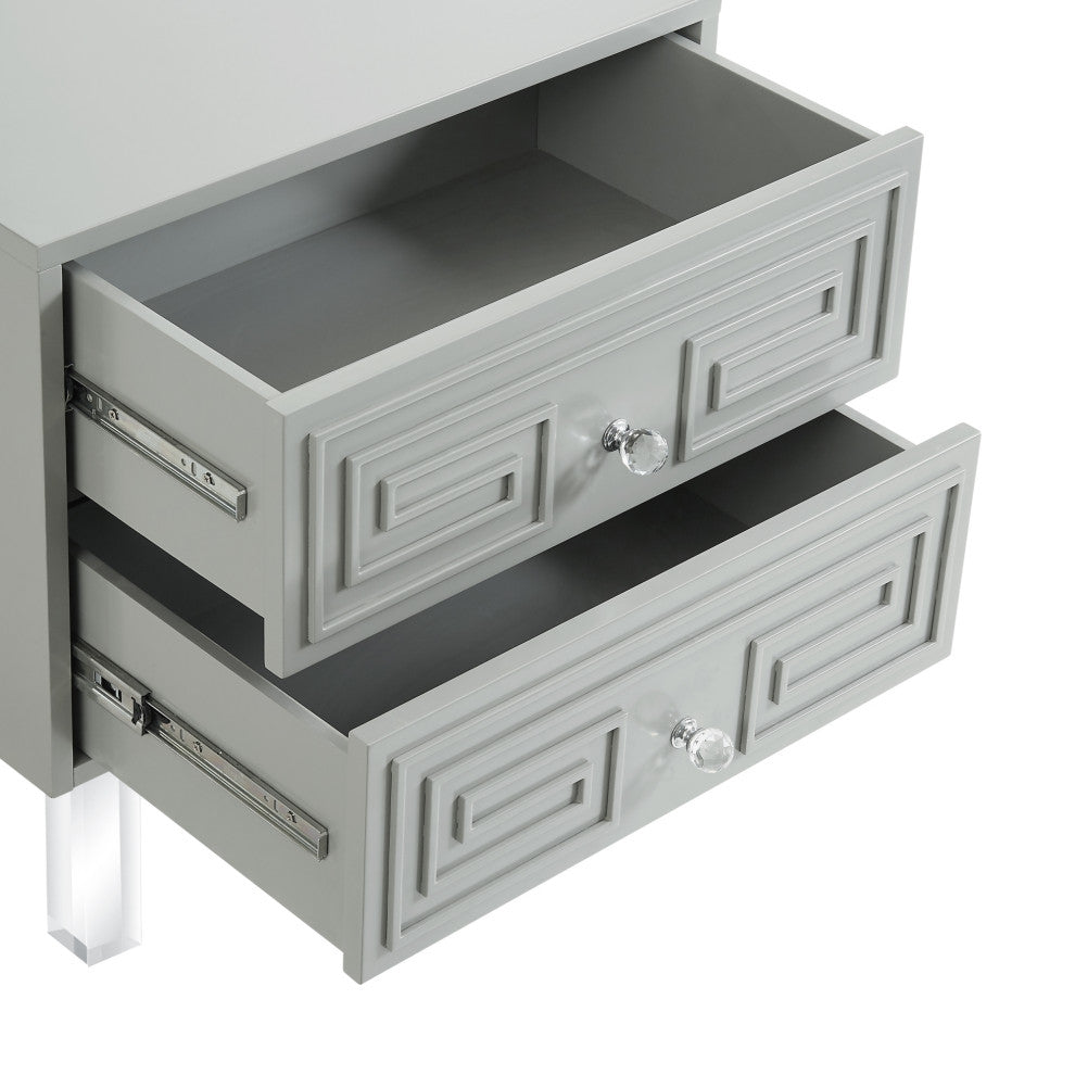 Shirin Greek Key Lacquer-Finish Lucite Leg Side Table, Light Grey