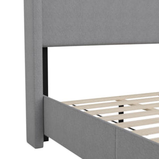 Quinn Upholstered Platform Bed with Channel Stitched Wingback Headboard, Gray, Twin