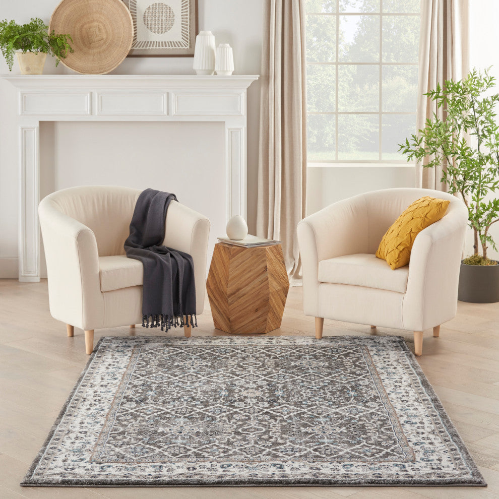 Nourison American Manor 5'3" x 7'3" Blue/Ivory Bordered Indoor Rug, Grey/Ivory, 4'x6', Bordered