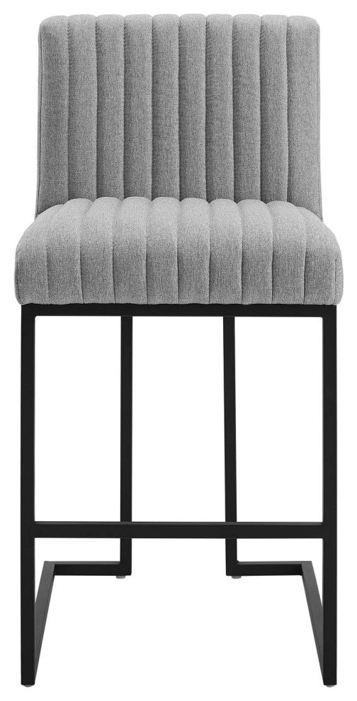 Indulge Channel Tufted Fabric Counter Stool, Light Gray