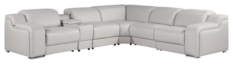 Marco-6-Piece, 3-Power Reclining Italian Leather Sectional, Light Gray