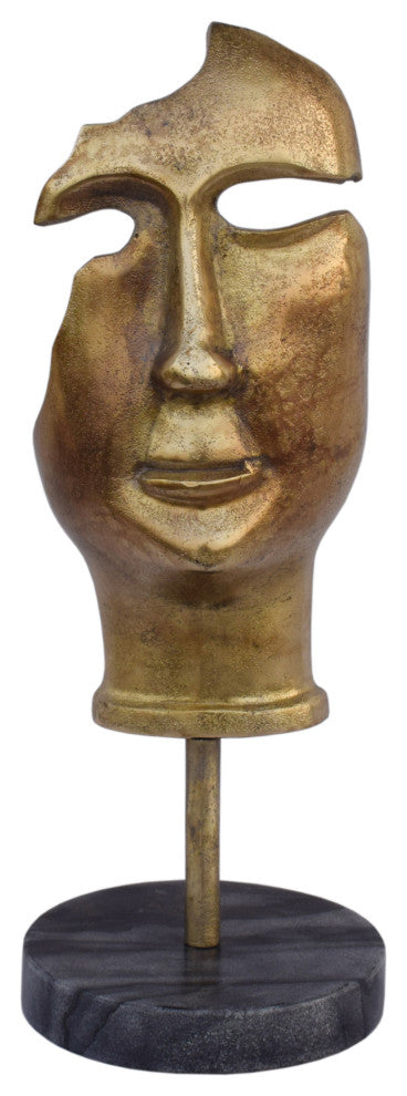 Retro Golden Mask On Stand - Gold