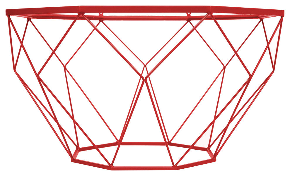 LeisureMod MD31R Malibu Large Octagon Glass Red Coffee Table With Geometric Base