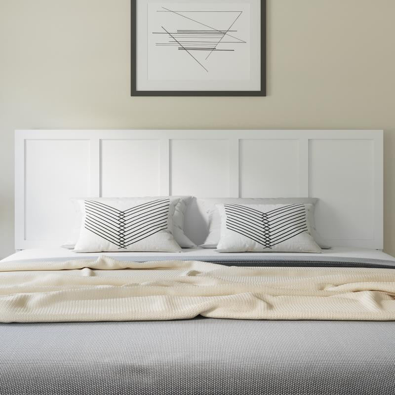 Oliver Paneled Wooden Adjustable Headboard for Metal Bed Frames, White, King