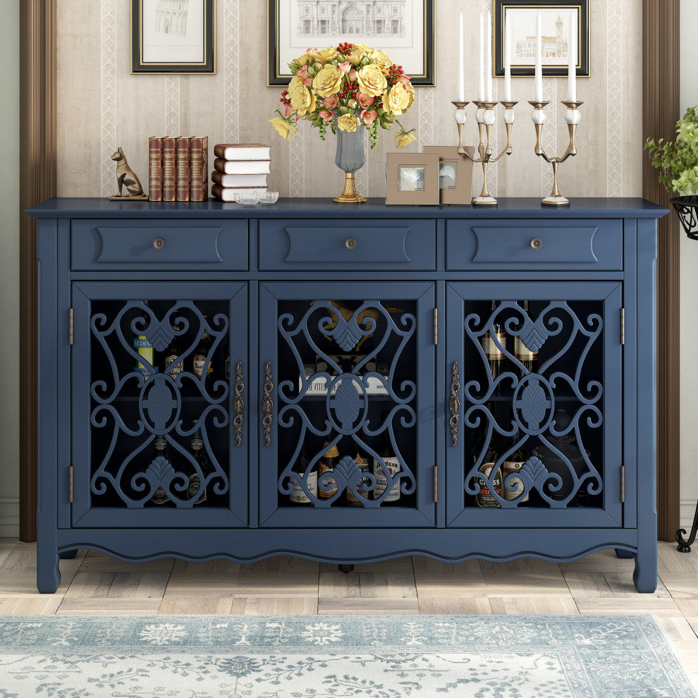 60-inch Wood Sideboard with Adjustable Shelves, Navy Blue, 60" X 13"