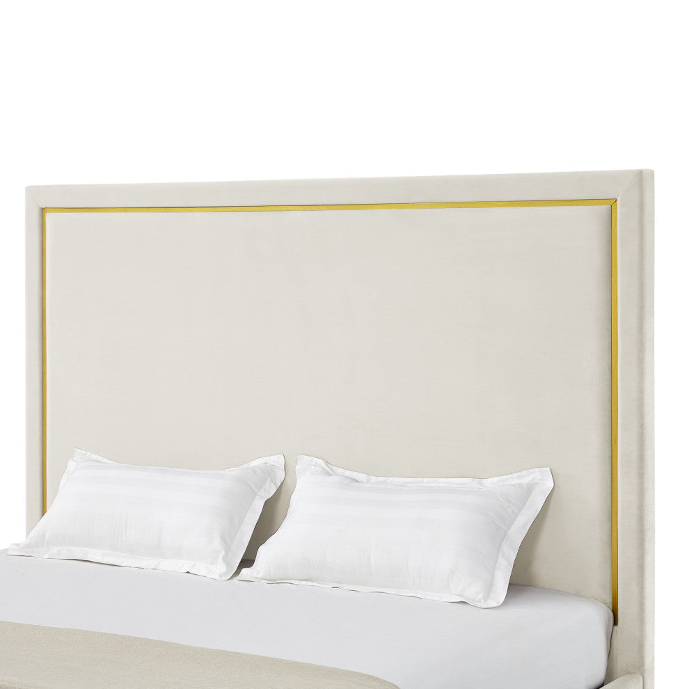 Inspired Home Marceline Bed Upholstered, Beige Velvet King