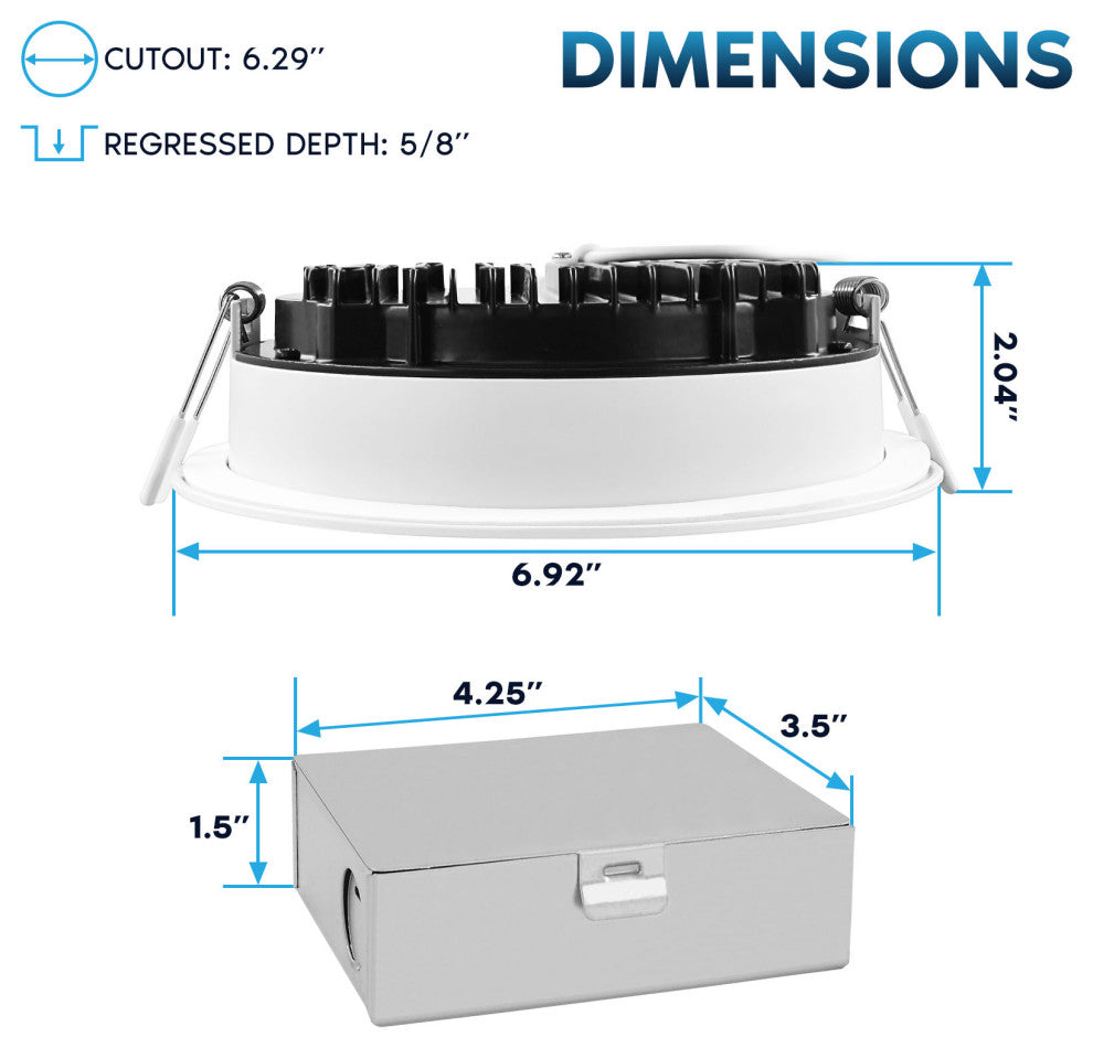 Luxrite 6" LED Recessed Light J-Box 18W 5CCT 1800LM Dimmable 4 Pack