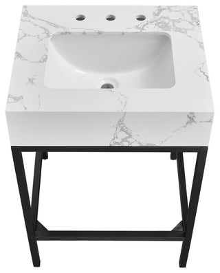 Marmo Bathroom Vanity, White, 24" Wide, Matte Black Finish