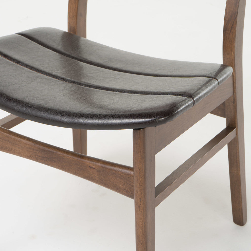 GDF Studio 5-Piece Adelade Brown Leather Wood Curved Leg Dining Set