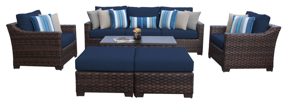 kathy ireland River Brook 8 Piece Wicker Patio Furniture Set, Midnight