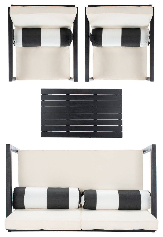Safavieh Montez 4-Piece Indoor-Outdoor Set with Accent Pillows, Black/Beige/Black/White
