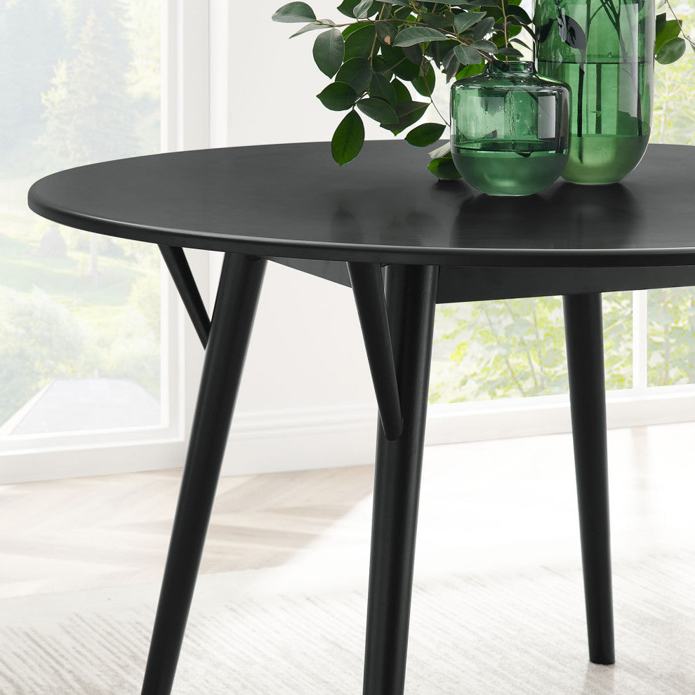 47" Dining Table, Round, Black, Wood, Modern, Cafe Bistro Hospitality