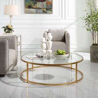 Uttermost 22971 Radius 48" Diameter Glass and Metal Table - Antiquated Gold /