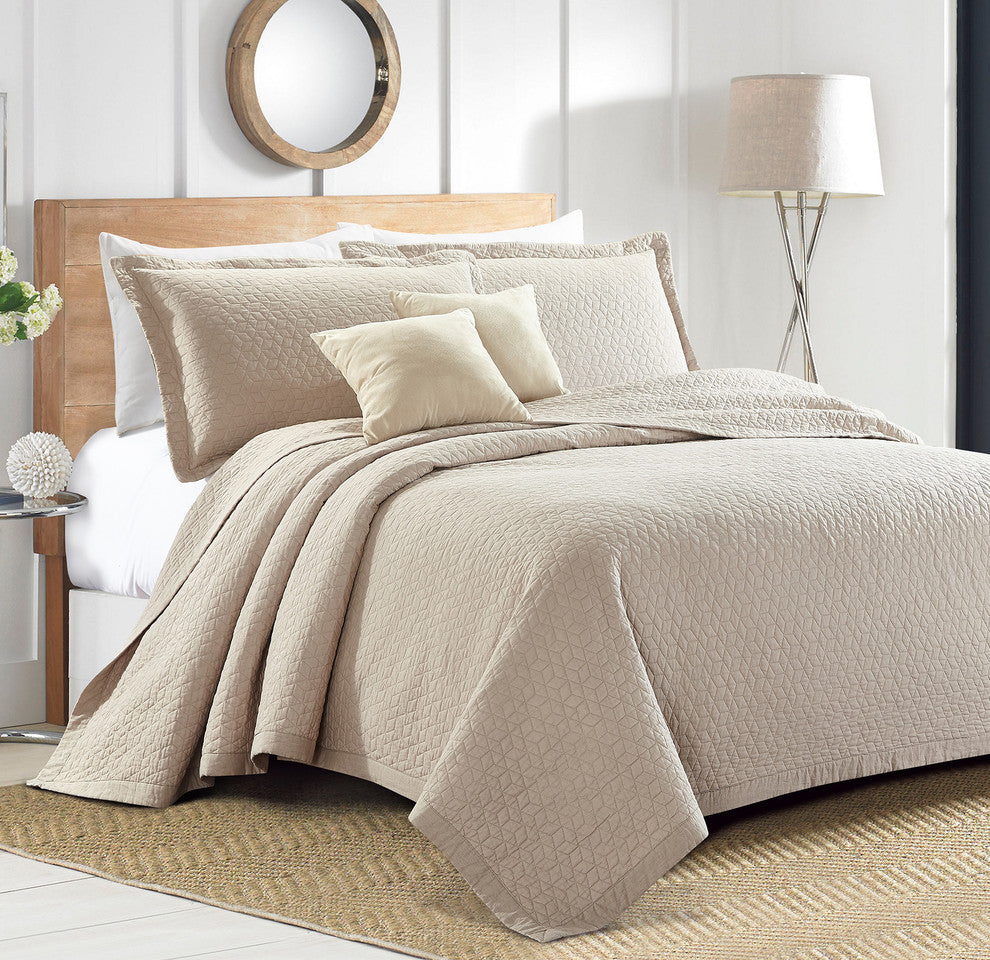 Sherry Kline Out of the Box 3-piece Embroidered Quilt Set, Taupe, King