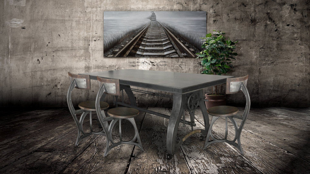 Crescent Industrial Dining Table - Adjustable Height - Casters - Gray Top