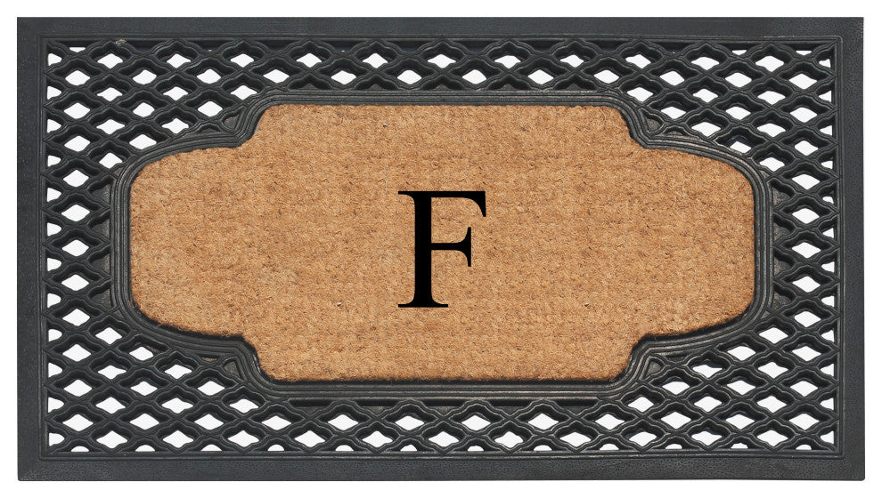 A1HC Mesh Border Rubber and Coir Monogrammed Doormat, 23"X38", Black, F