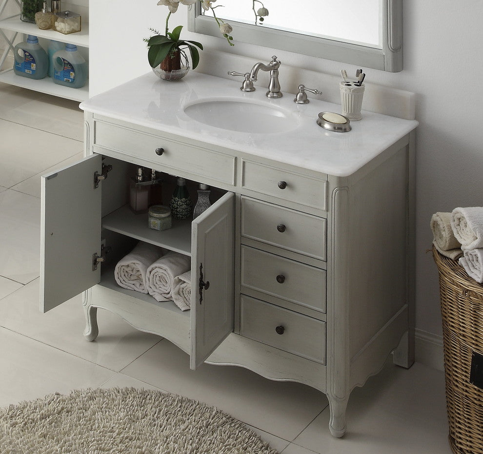 38 Inch Distressed Gray Cottage Style Daleville Bathroom Sink Vanity, No Mirror No Faucet