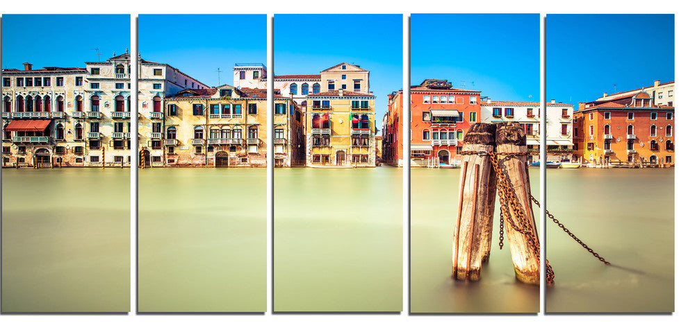 Traditional Buildings of Venice, Landscape Canvas Wall Art, 60"x28", 5 Panels