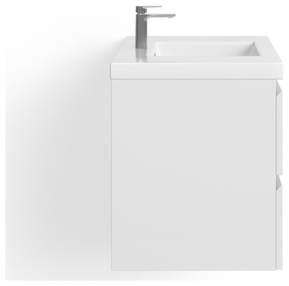 The Beacon Bathroom Vanity, Single Sink, 36", High Gloss White, Wall Mounted