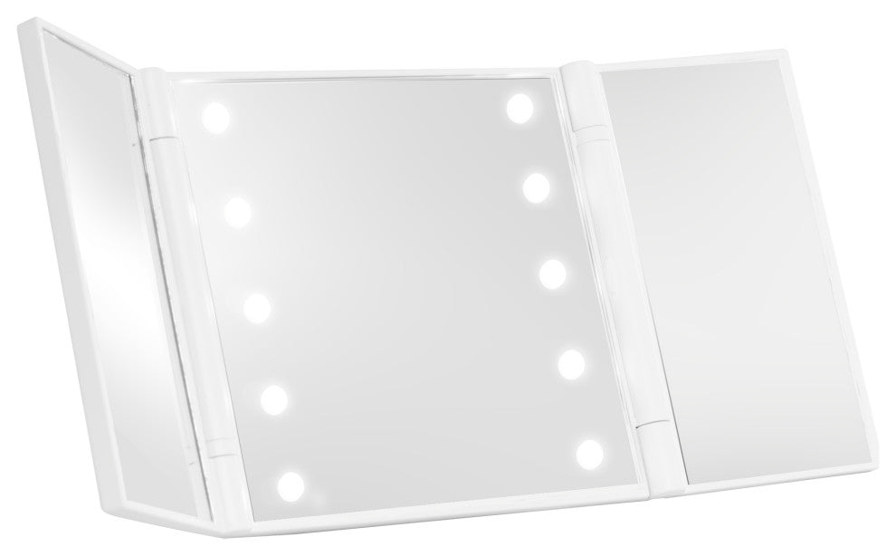 Nova Wireless LED Trifold Compact Mirror, Built-In LED, White