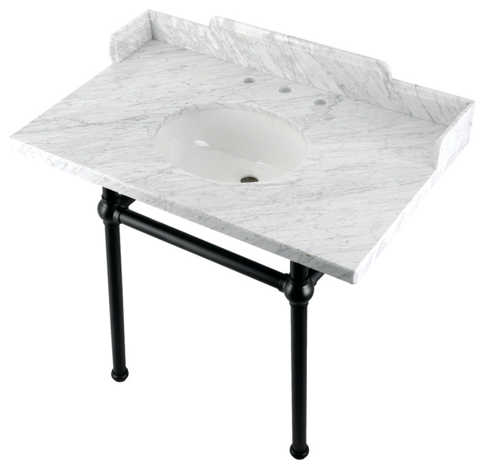 Kingston Brass LMS3630MB0 36" Carrara Marble Console Sink, Legs