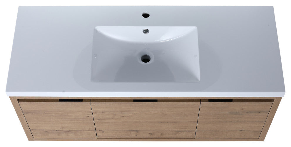 BNK Single Sink Bathroom Vanity, Wall Mounted 48", 48"x18", Imitative Oak