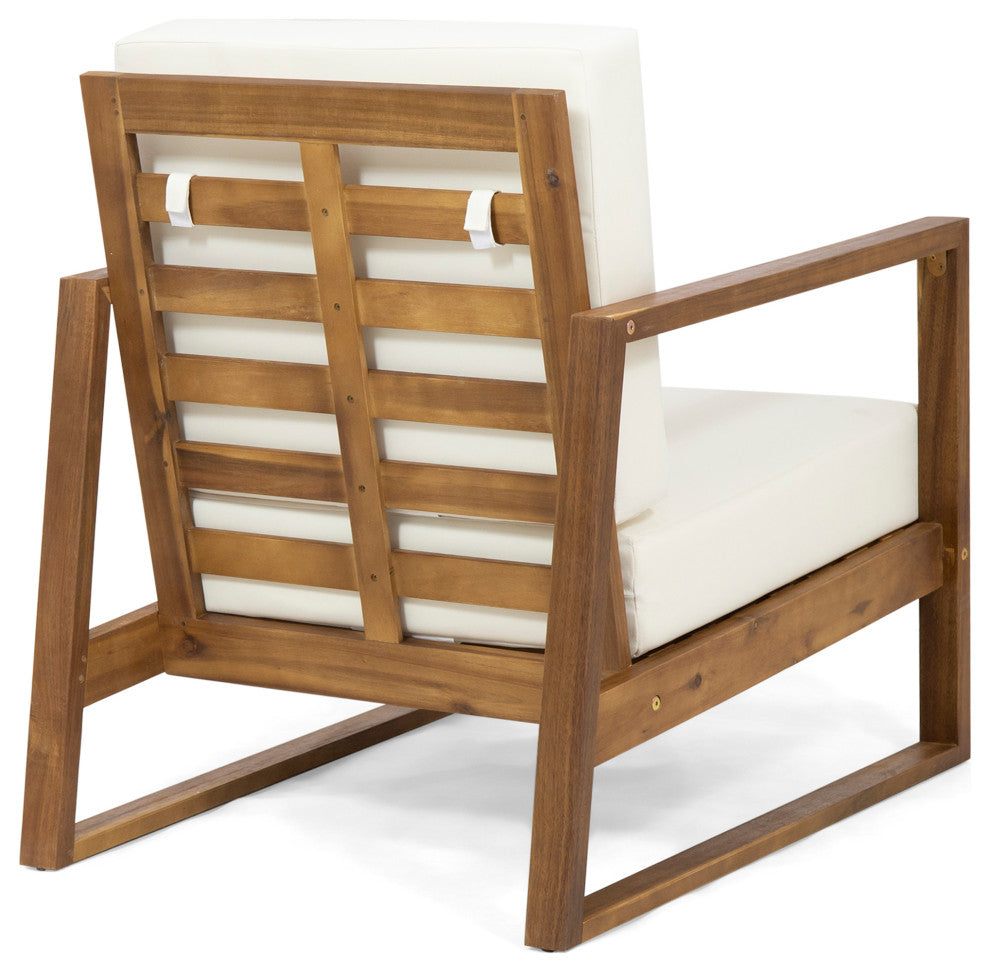 Silla Outdoor Acacia Wood Club Chair with Cushion, Teak/Beige