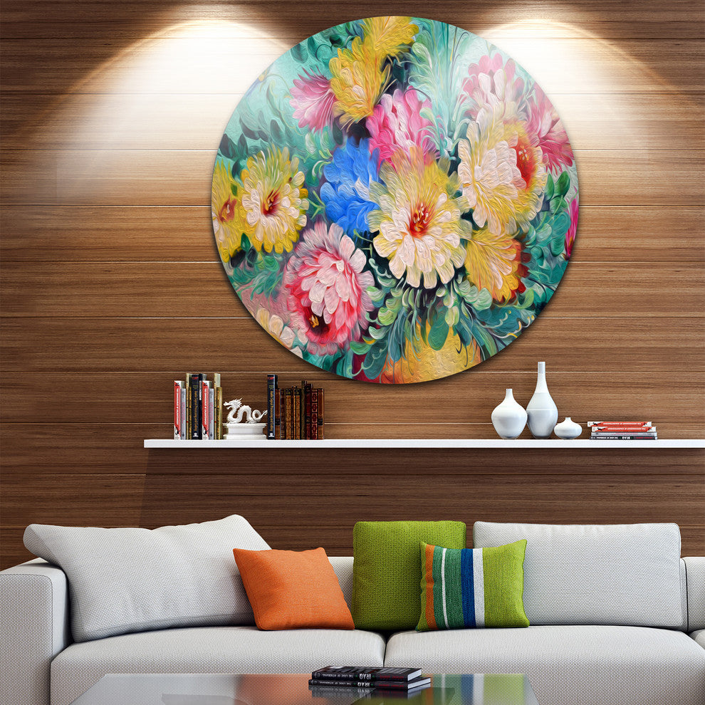 Digital Flowers Art, Floral Round Wall Art, 23"