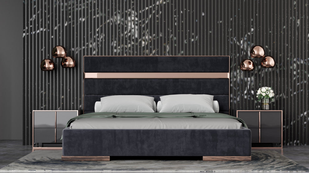 Nova Domus Cartier Black and Rosegold Bedroom Set, Eastern King
