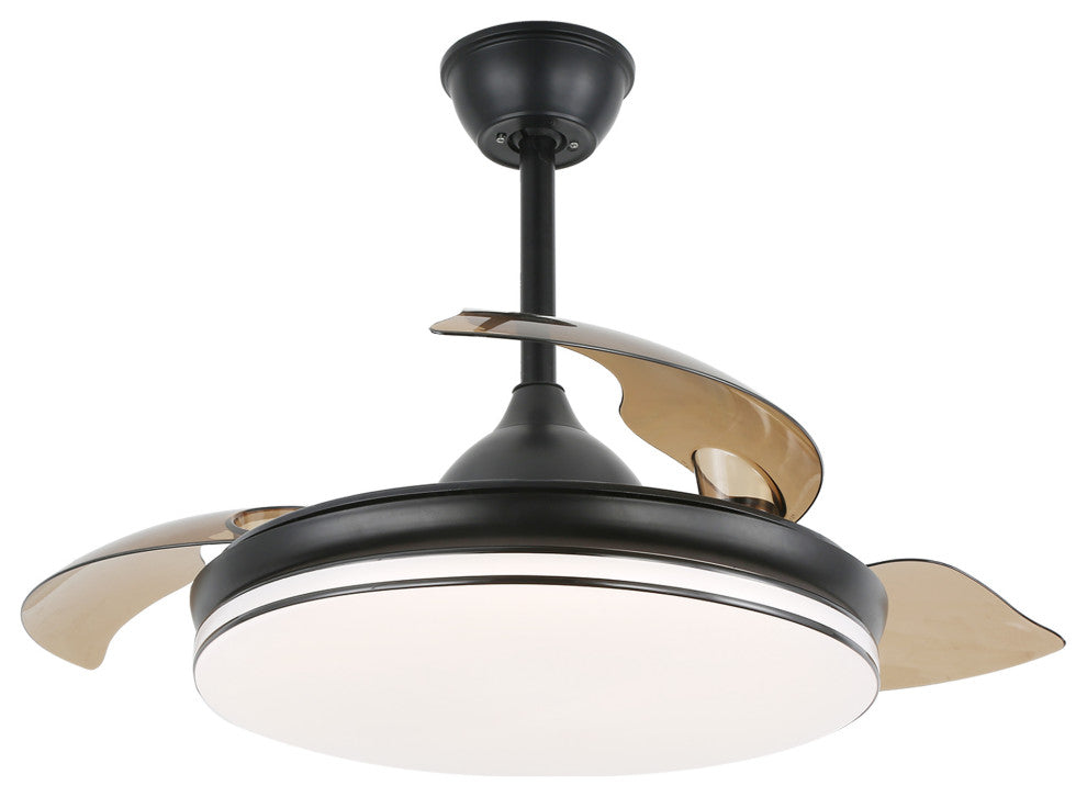 42" Modern Retractable Ceiling Fan with Light Kit and Remote Control 3 Blades, Black, 42"