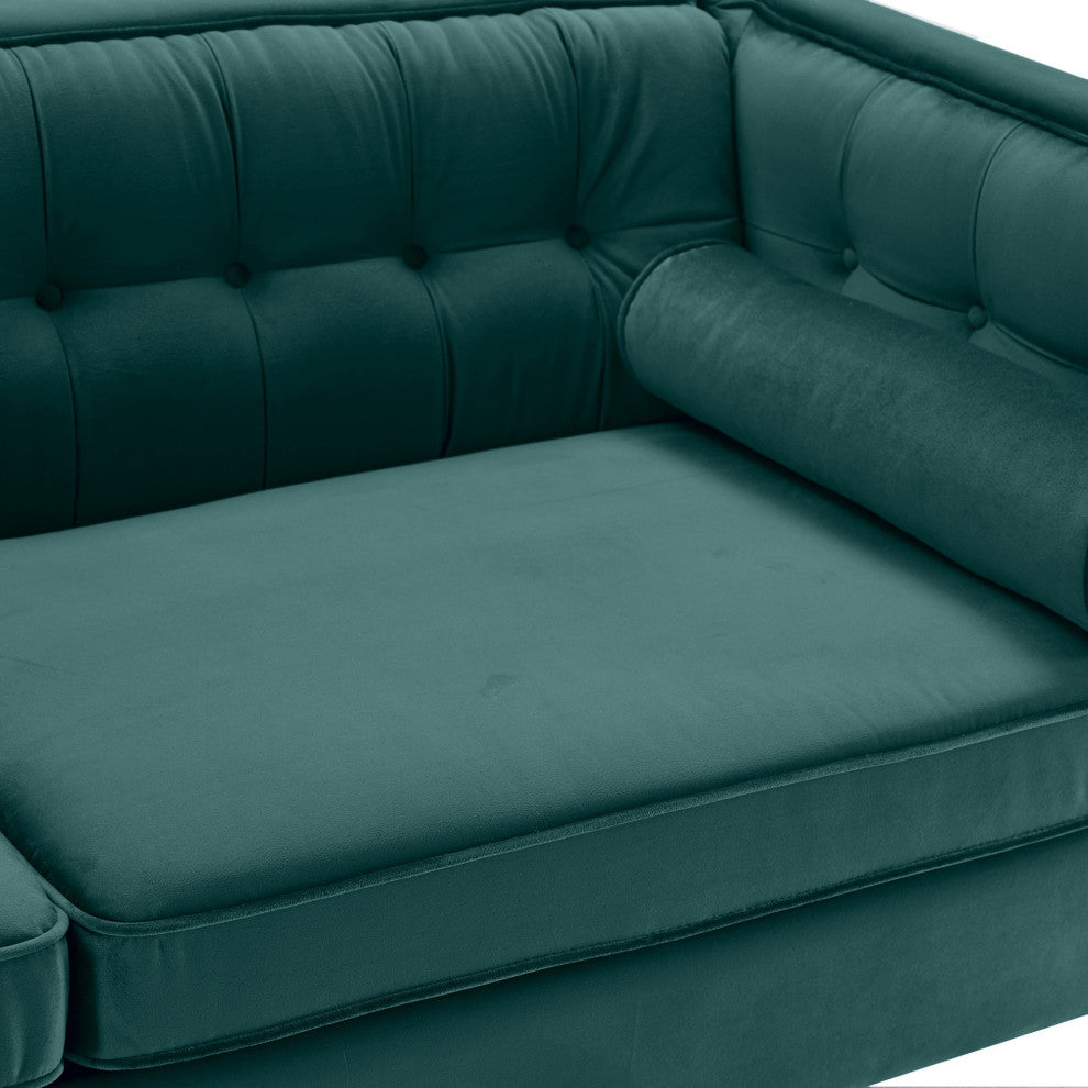 Teal Velvet Upholstered Sofa With Bolster Pillows