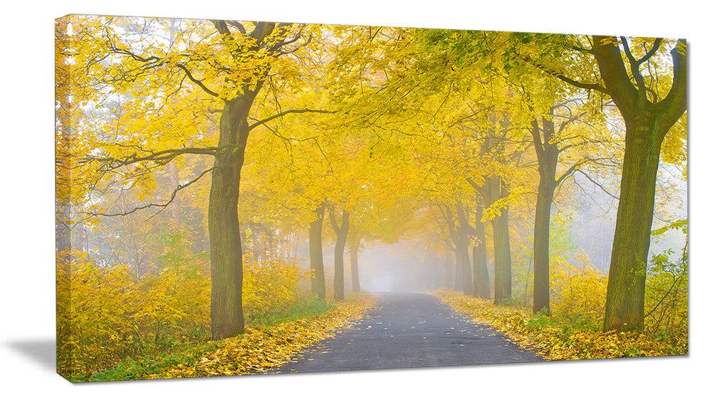 "Misty Road in Yellow Autumn Forest" Photograph Print, 32"x16"