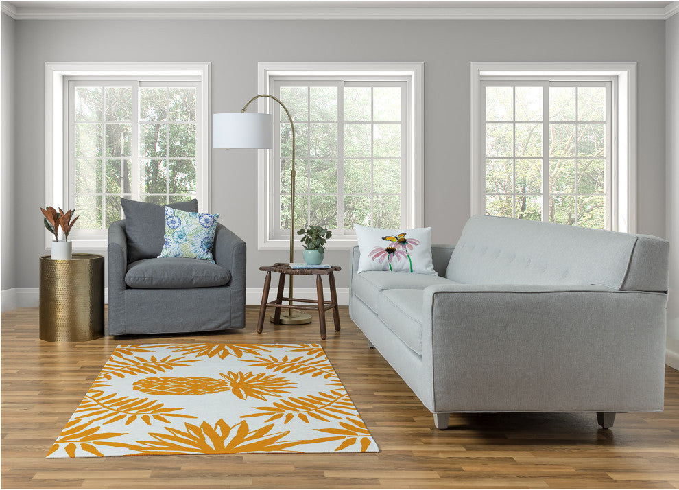 Pineapple Leaves Spring Chenille Rug, Mango, 4'x6'