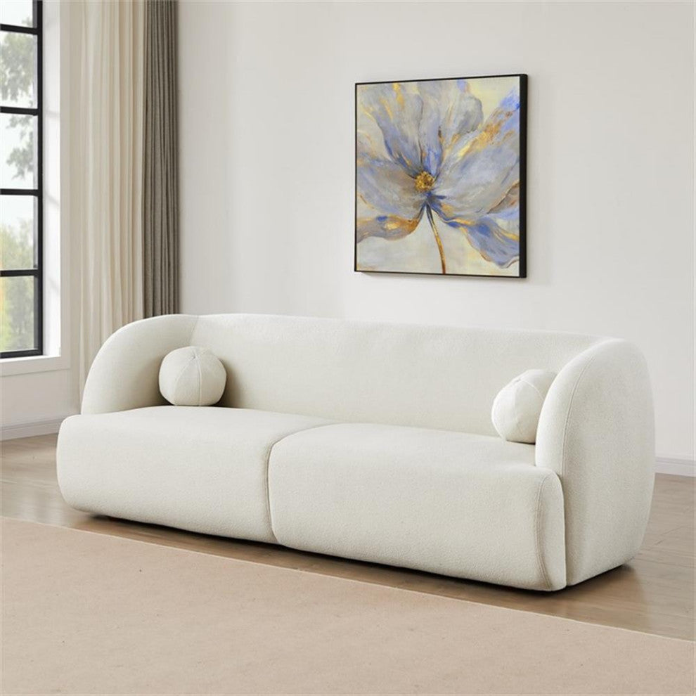 Querno Modern Luxury Japandi Style Boucle Fabric Curvy Sofa Couch in Cream