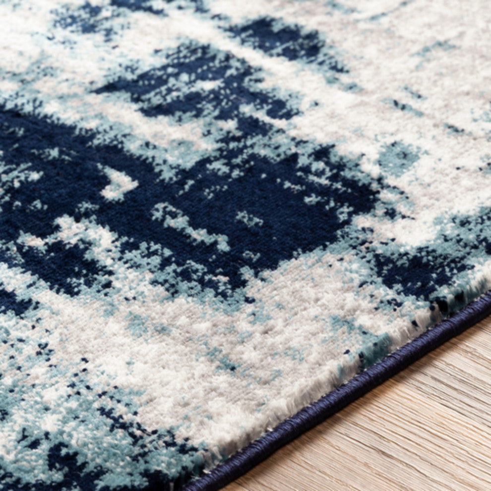 Surya Wanderlust WNL-2309 6'7"x9' Rug, Aqua/Navy/White/Silver Gray/Black