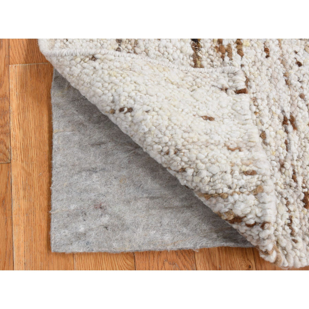 Ivory Modern Minimalist Design 100% Wool Hand Knotted Square Rug 1'8"x1'8"
