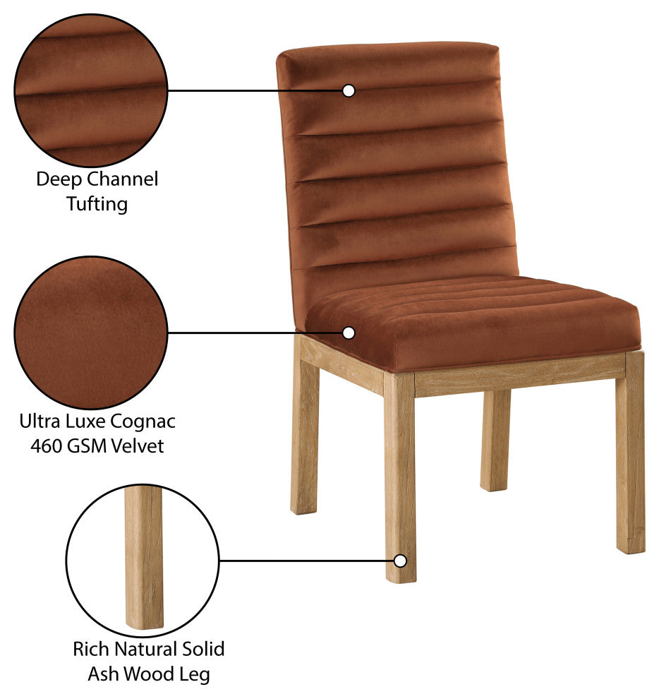 Evelyn Upholstered Dining Chair, Cognac, Velvet, Natural Finish