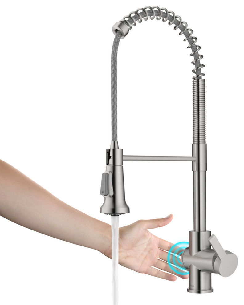 Britt Commercial Style 3-Function Pull-Down 1-Handle 1-Hole Kitchen Faucet, Spot Free Stainless Steel (Touchless Ksf-1691sfs)