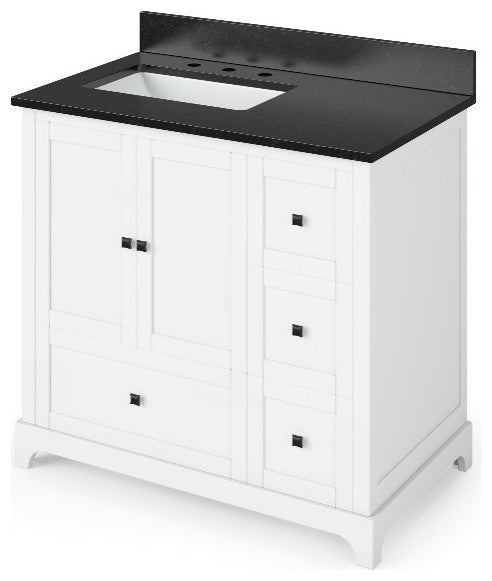 Addington Modern 36" White Left Offset Sink Vanity, Black Granite Vanity Top