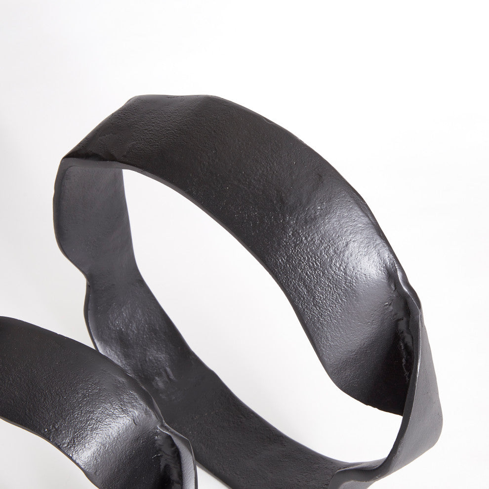 Set of 2 Modern Abstract Round Ring Circle Sculpture Black Metal Organic Shape