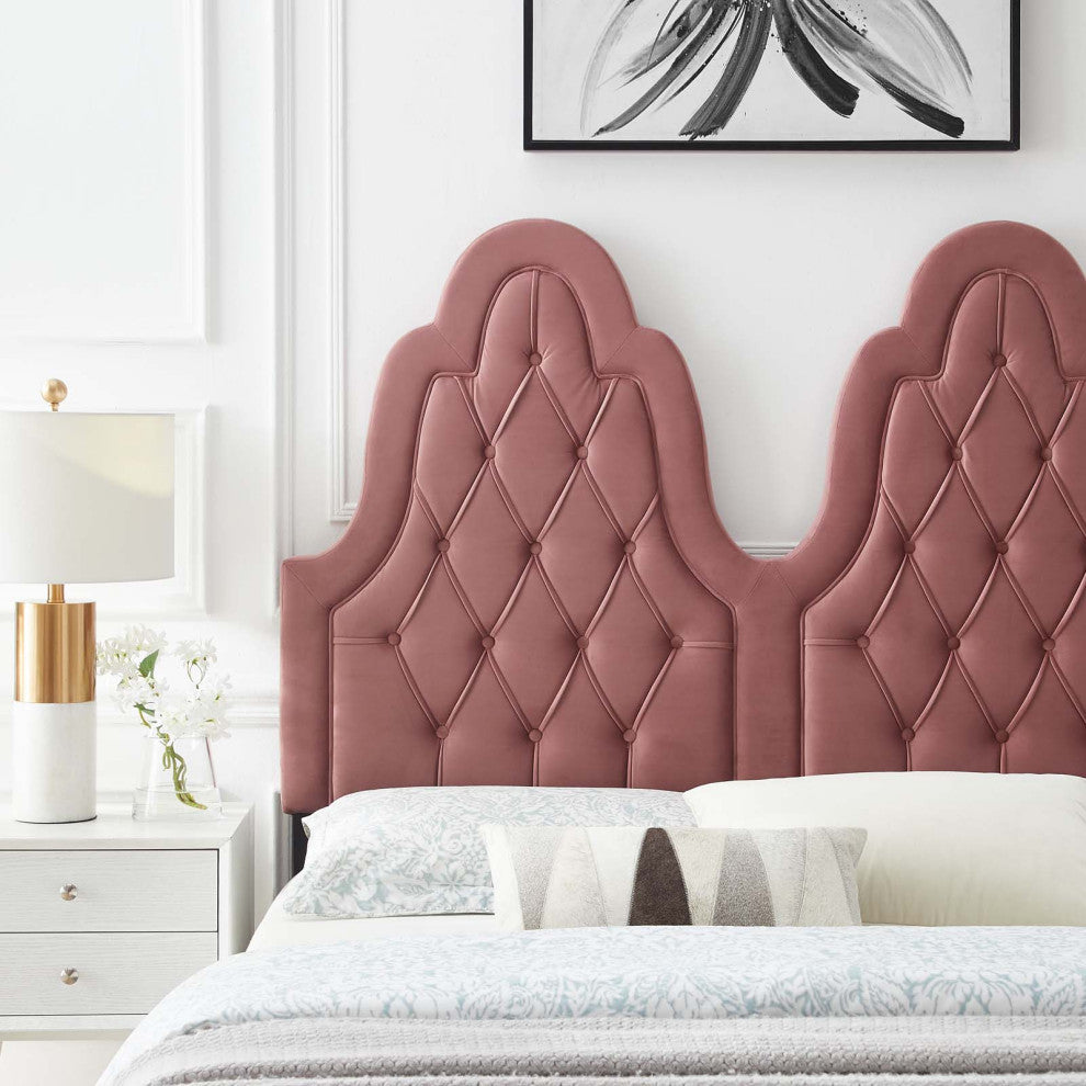 Tufted Headboard, King Size, Velvet, Pink, Modern Contemporary, Bedroom Master