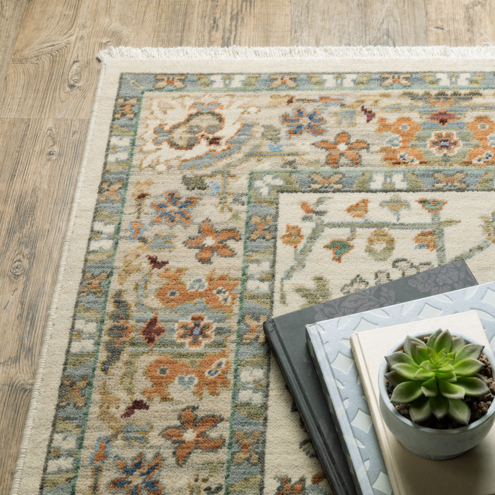 Leoness Oriental Indoor Area Rug, Ivory, 6'7" X 9'6"