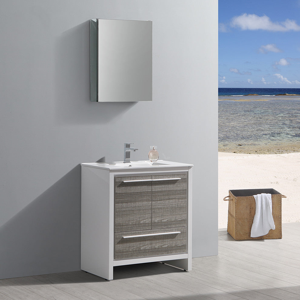 Allier Rio 30" Ash Gray Modern Bathroom Vanity Set, Cabinet, Faucet, FFT3111CH