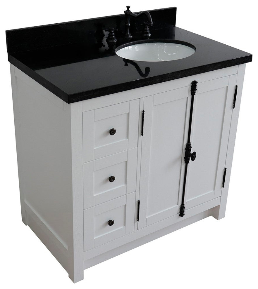 37" Vanity, Glacier Ash, Black Galaxy Top, Right Doors/Right Oval Sink