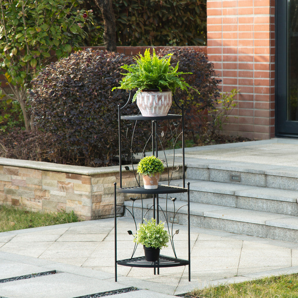 44.75"H 3-Tiered Black Metal Corner Shelf Plant Stand
