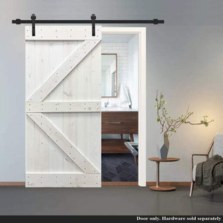 Stained Solid Pine Wood Sliding Barn Door, White, 42"x84", K Series